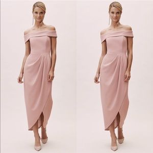 Off shoulder pink dress with tulip hem